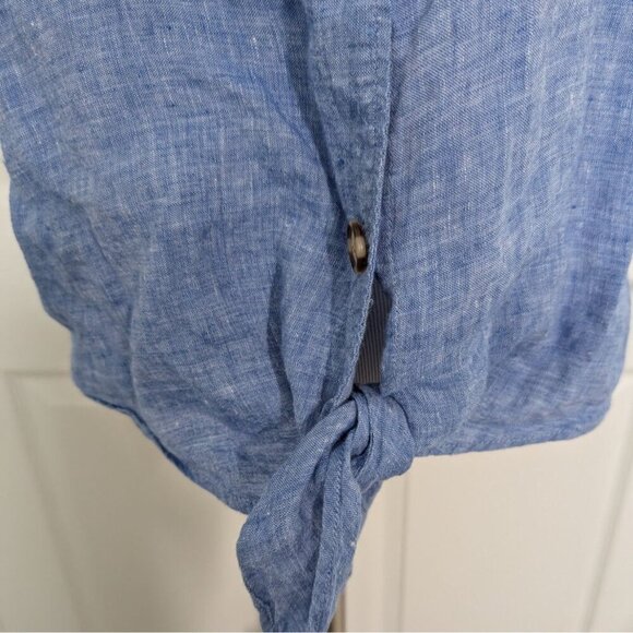 Talbots 100% Linen Shirt Womens Size Large Blue Tie Front Square Neck Coastal - Picture 3 of 11